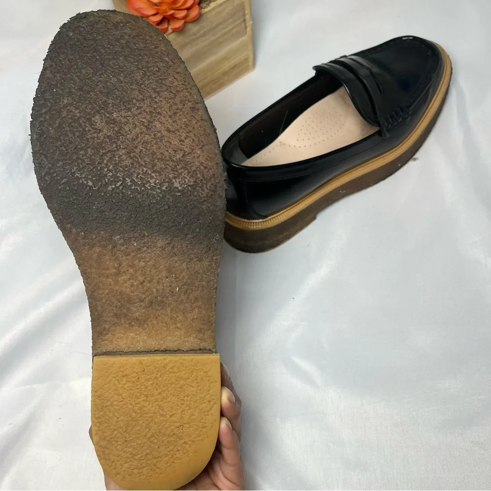 Loeffler Randall Sleek Black Loafers with Tan Platform Sole